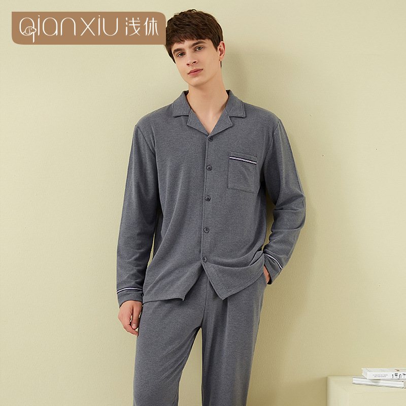 Pyjamas Solid Color Cardigan Loungewear För Män