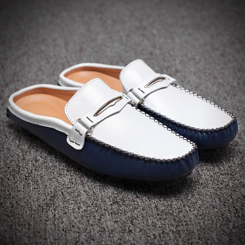 Sommar Herrskor Muller Skor Fritidsskor Täckfötter Läder Slip-on Driving Peas Stor Storlek
