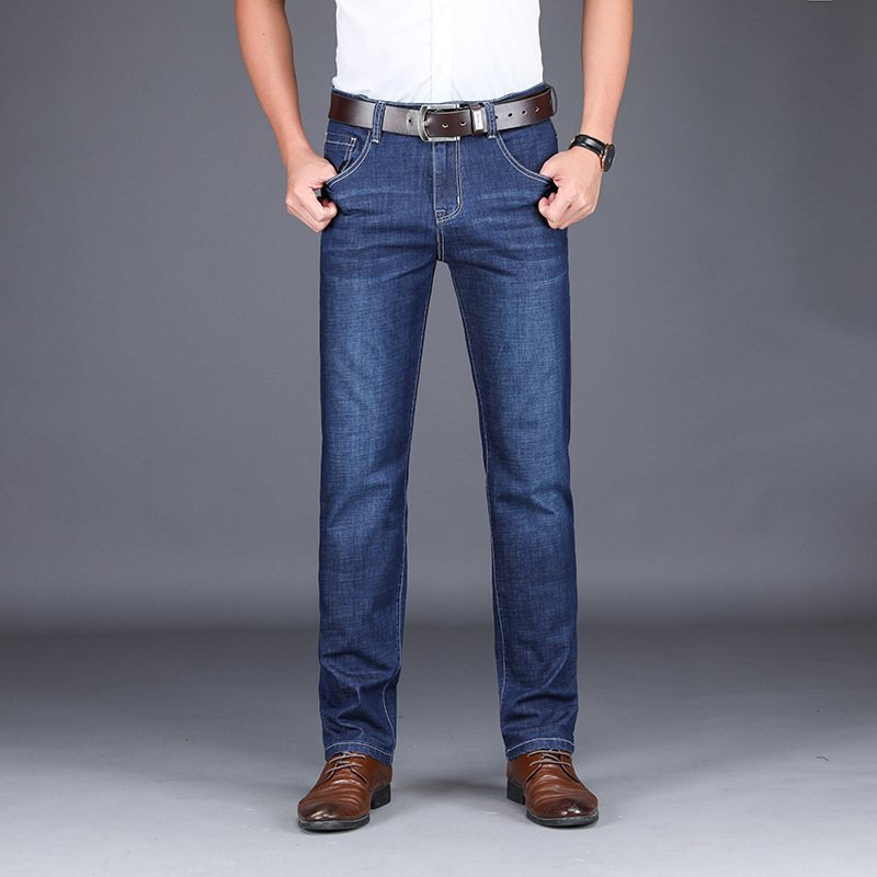 Jeans För Män Casual Fashion Stretch Raka Byxor Medelhög Avslappnad