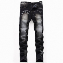 Jeans Herr Svart Rak Mid Rise Dragkedja