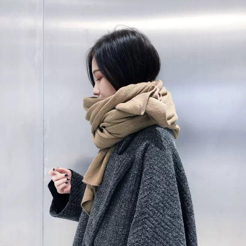 Enfärgad Stickad Yllehalsduk Dam Höst Och Vinter Förtjockad Varm Studentparscarf Herrsjal Mode
