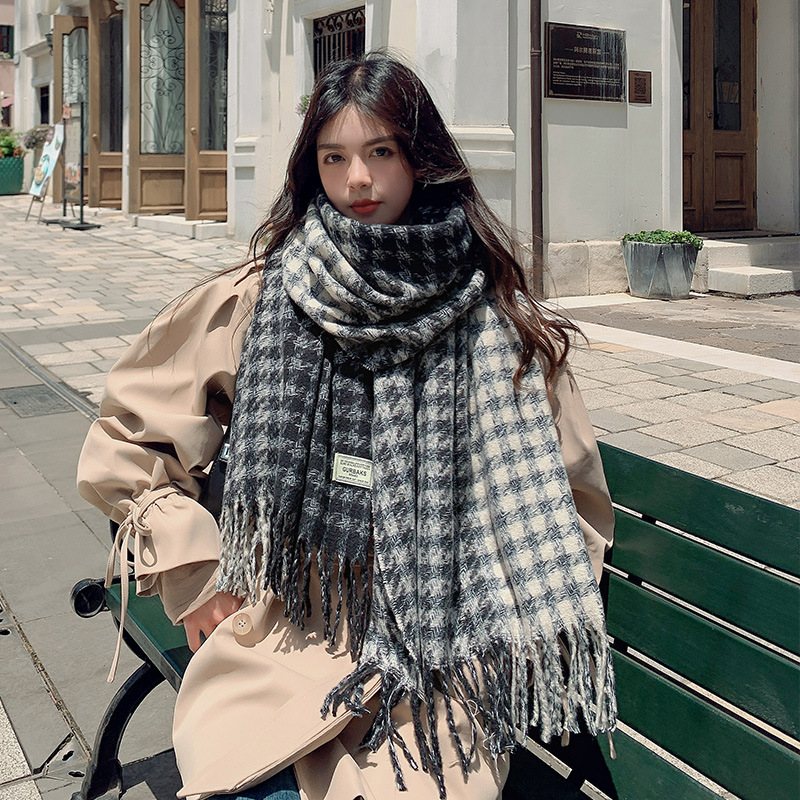 Houndstooth Scarf Hona Höst Och Vinter 2024 Ny Student Sjal Varm Hane