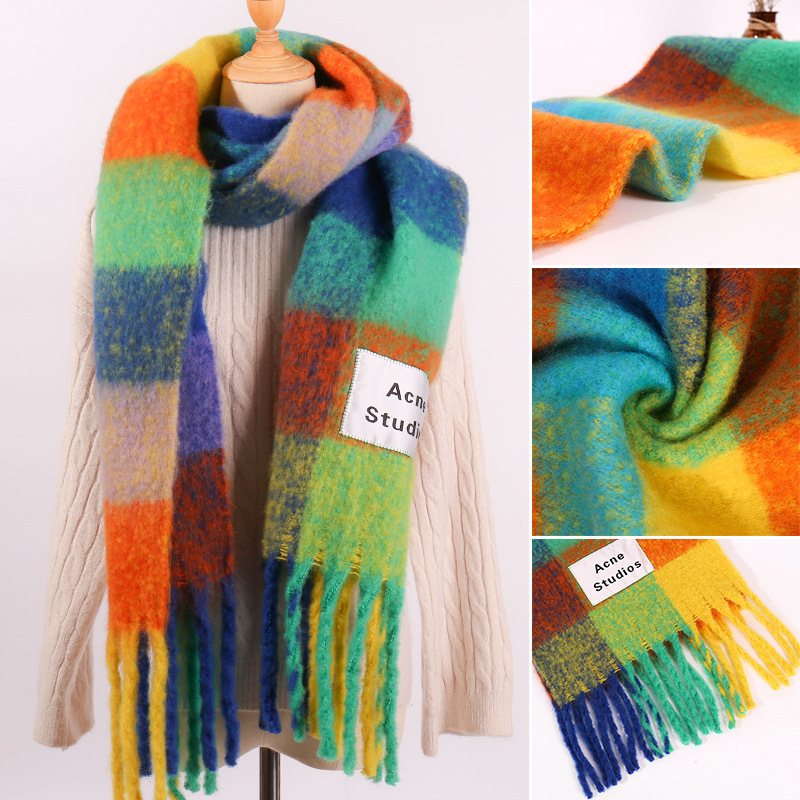 Scarf Ny Vinter Förlängd Färgmatchande Regnbåge Rutig Sjal