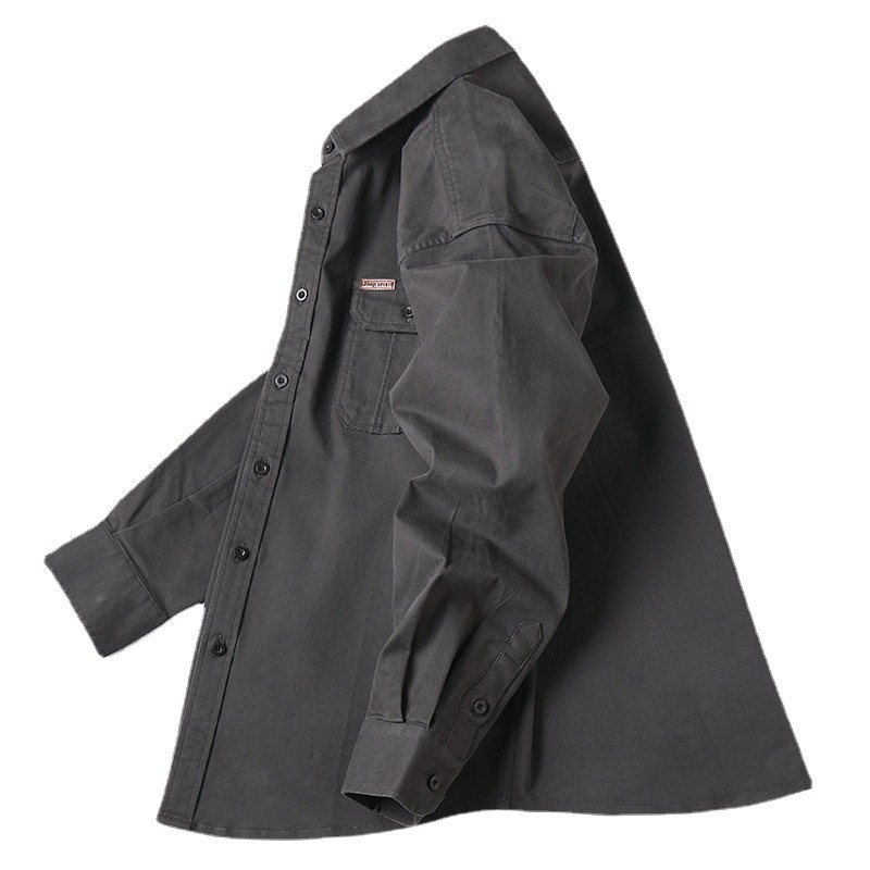 Hösten Och Vintern Mäns Skjortor Lösa Enfärgade Mode Casual Toppar Långa Ärmar