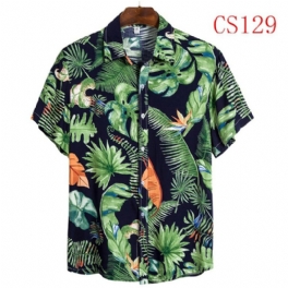 Kortärmad Herrskjorta Lapel Beach Style Skjorta Casual Blommig