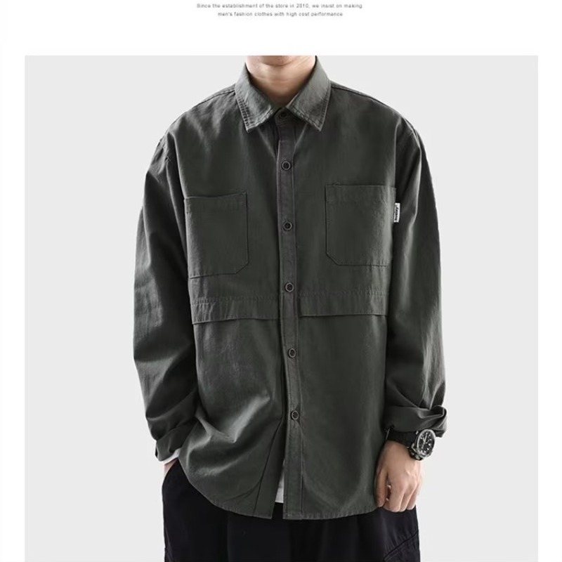 Långärmad Arbetsskjorta Herr Trendig Lös Retro Casual