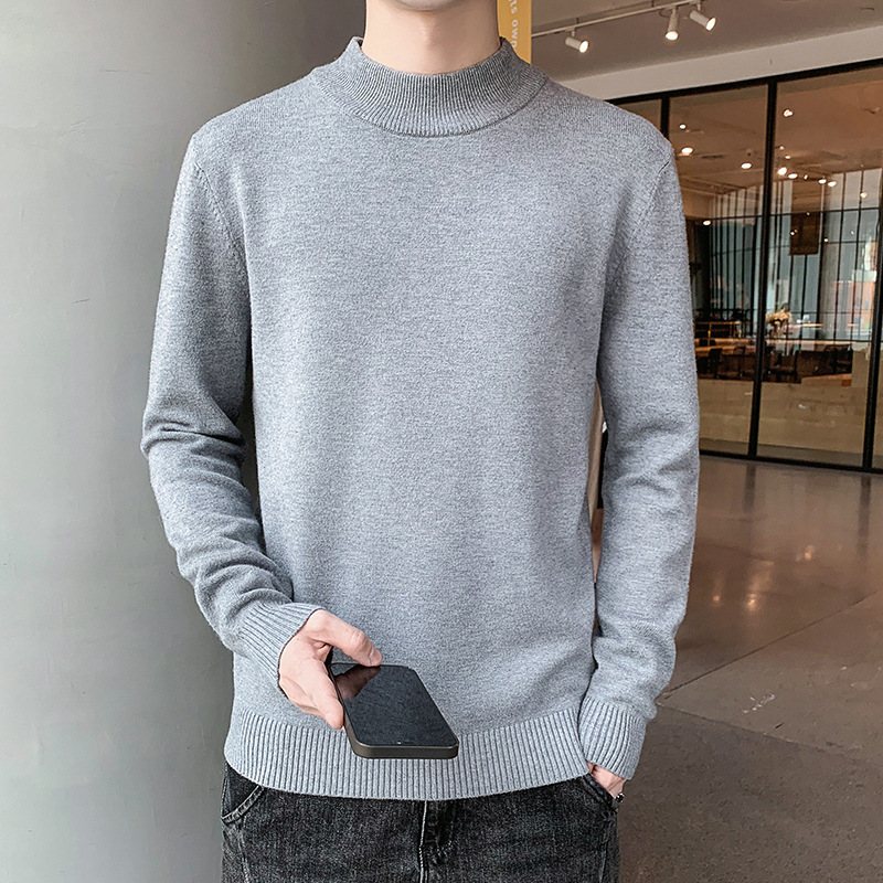Stickade Män Casual Enfärgad Tröja Smal Turtleneck Trendig Inside