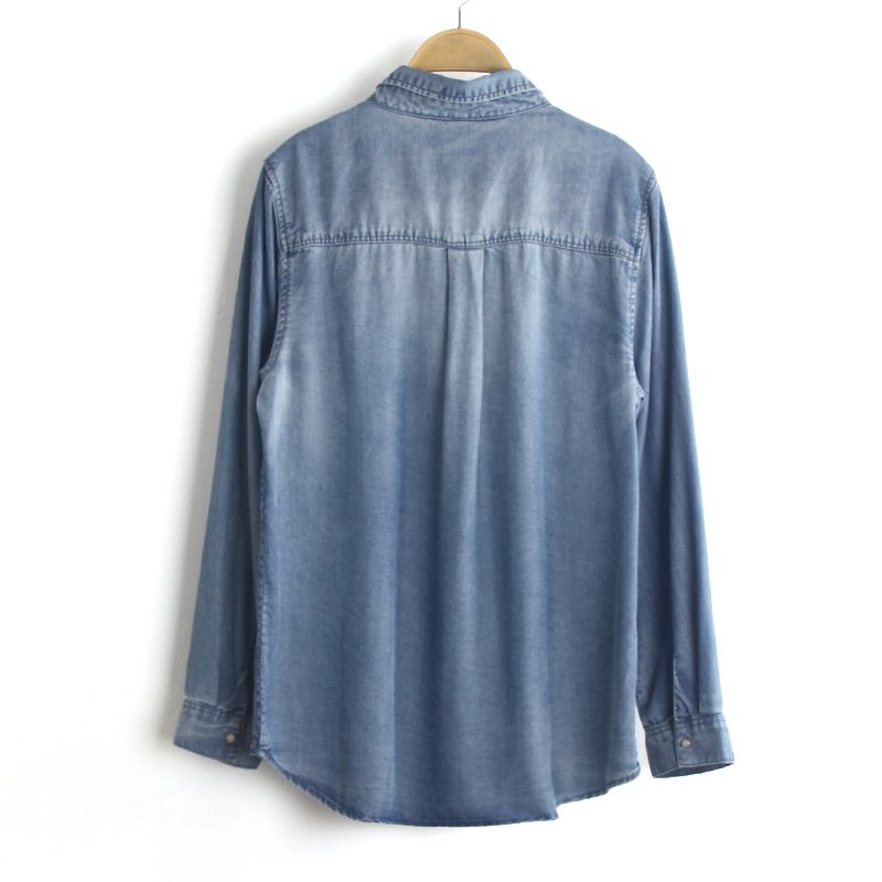 Damskjortor Asymmetriska Fickor Denim Kort Fram Lång Baksida Rak Casual