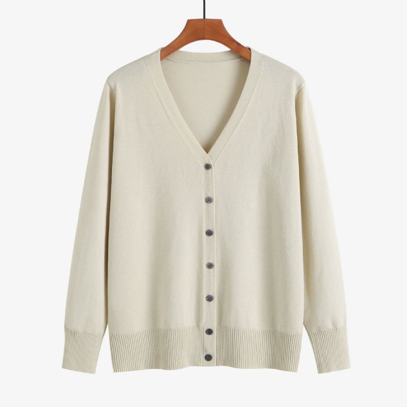 2024 Vår Och Höst Stickad Tröja Dam Cardigan V-ringad Långärmad Plus Size Dam Stickade Ytterkläder