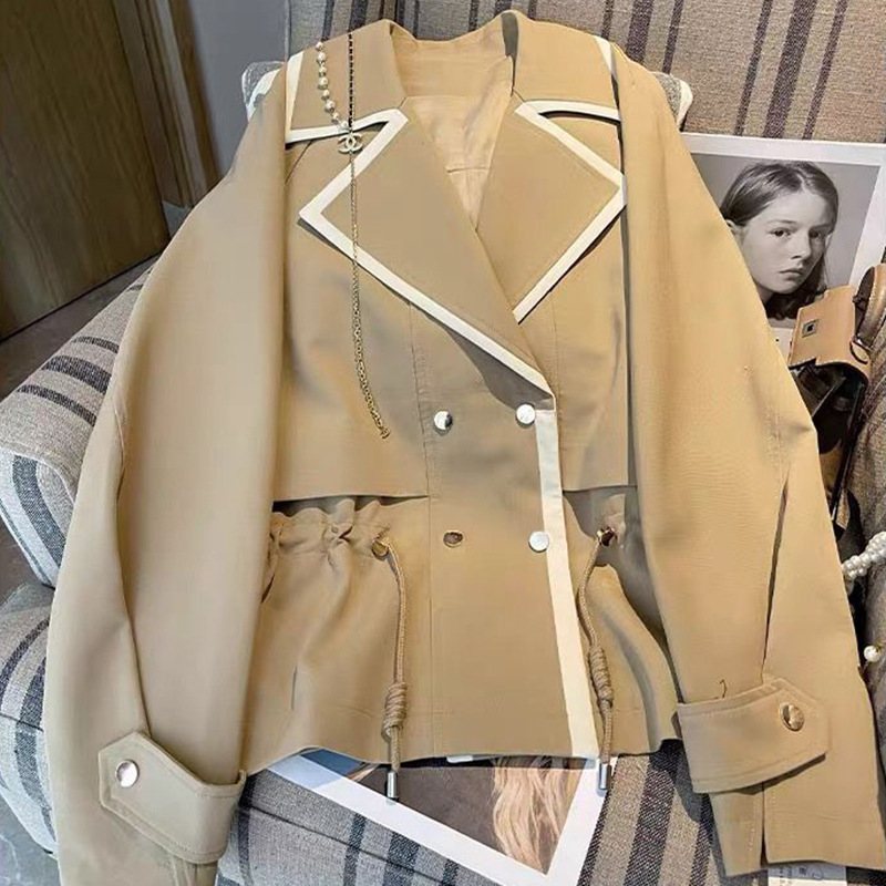 2024 Khaki Trenchcoat Dam Vår Och Höst Kort Kappa