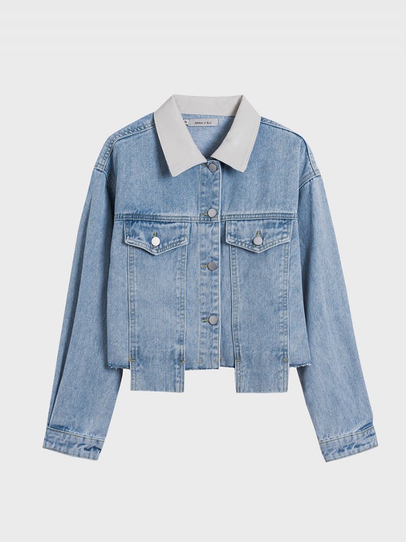Blå Cropped Jeansjacka Dam Oversized 2024 Toppar
