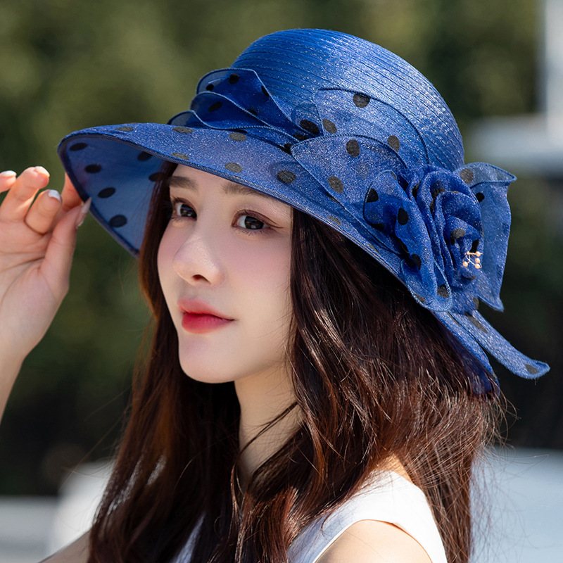 Polka Dot Flower Pot Hat Elegant Bred Brett Bucket Hat Mother Hat