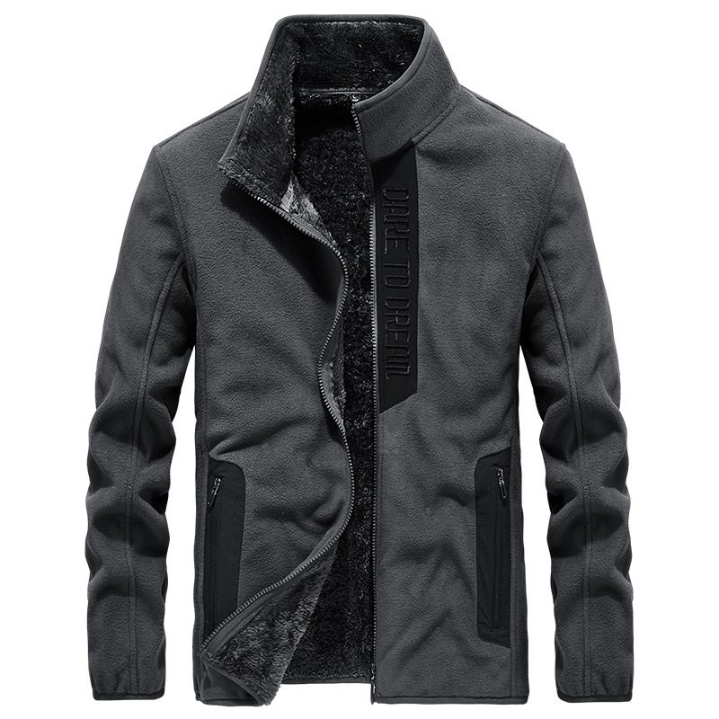 Jackor Herr Casual Fleece Coat Kraglös Dragkedja