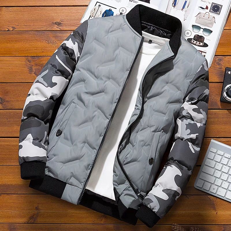 Mans Bomullsjacka Camouflage Baseball Trend Kort Tryckt Casual