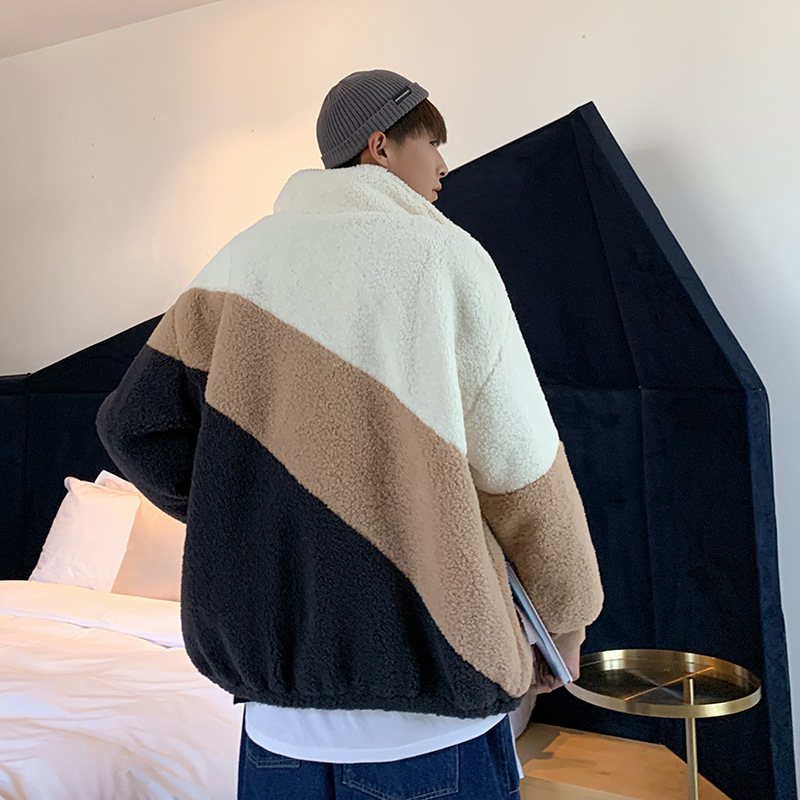 Ytterkläder För Män Hög Krage Stativ Polar Fleece Colorblock Fleecejacka