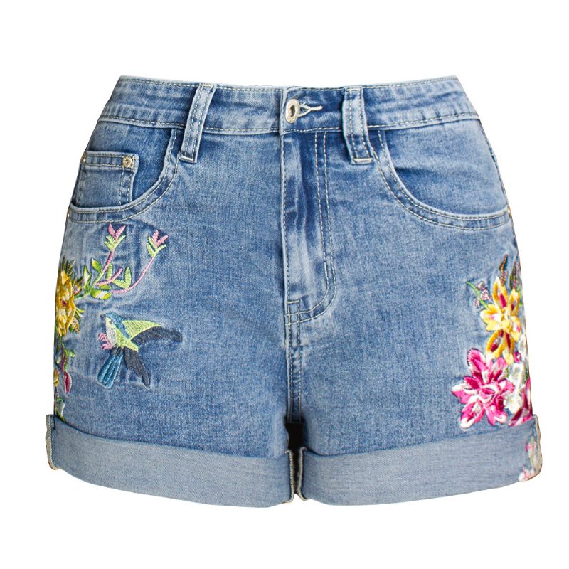 Dam Jeansshorts Bred Ben Stretch Shorts Broderade Blommor