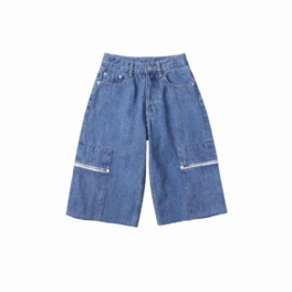 Dam Jeansshorts Lösa Ny Stil Cool Lös Rak Hög Midja