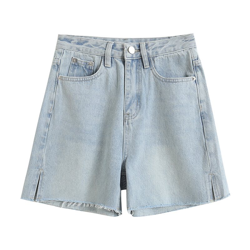 Denimshorts Med Breda Ben Damsida Slits Rå Kant Hög Midja