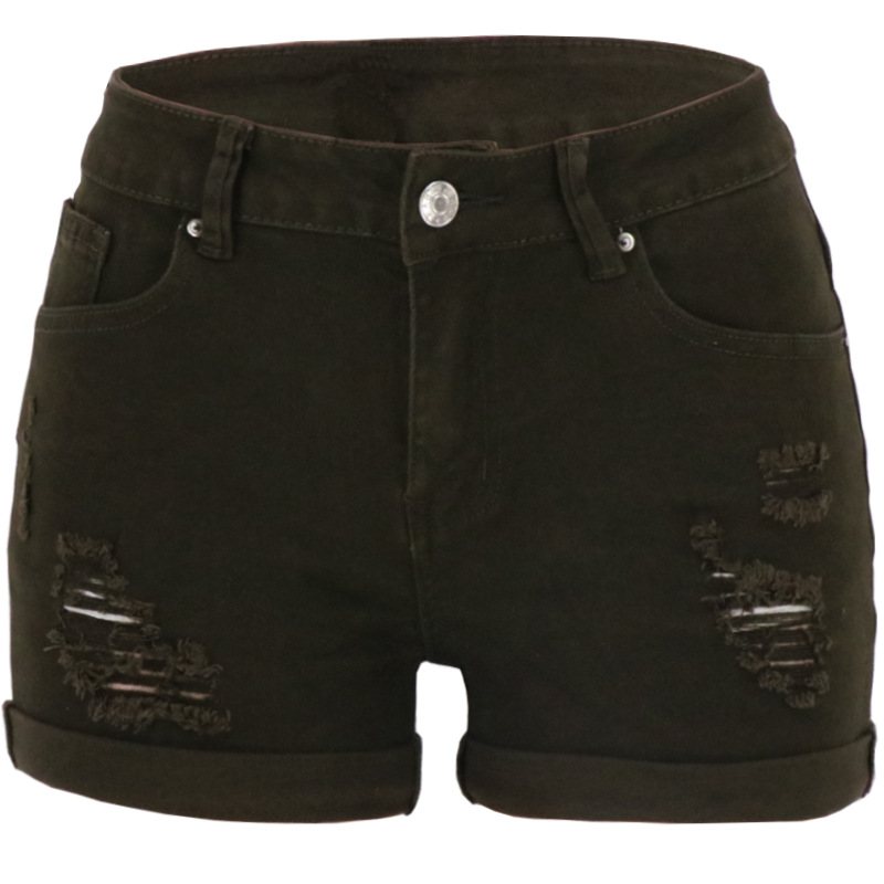 Hög Midja Denim Kvinnors Slitna Shorts Mode Slim Hög Resår
