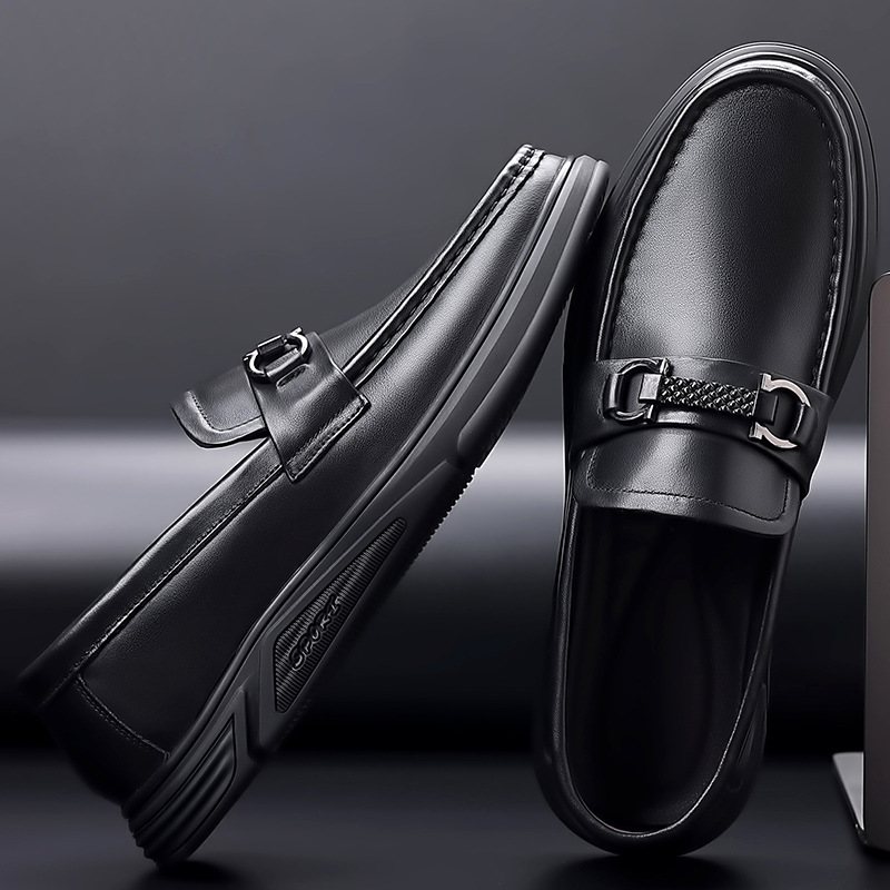 Formell Skor Herrskor I Äkta Läder 2024 Våren Nya Business Casual Doudou Stor Storlek Mjuk Botten Slip-on