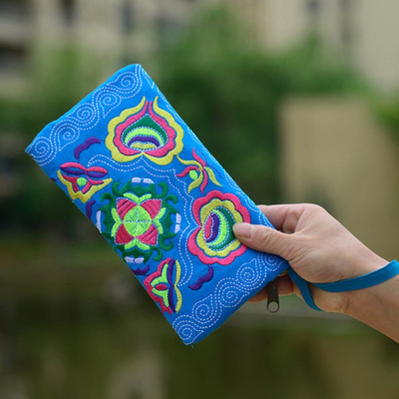 Medellånga Myntväska Blommig Canvas Broderad Tepåse Med Kopplings Kaffepåse