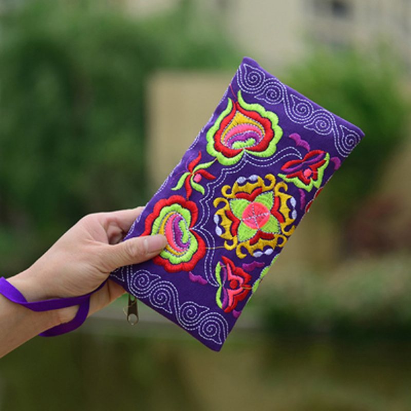 Medellånga Myntväska Blommig Canvas Broderad Tepåse Med Kopplings Kaffepåse