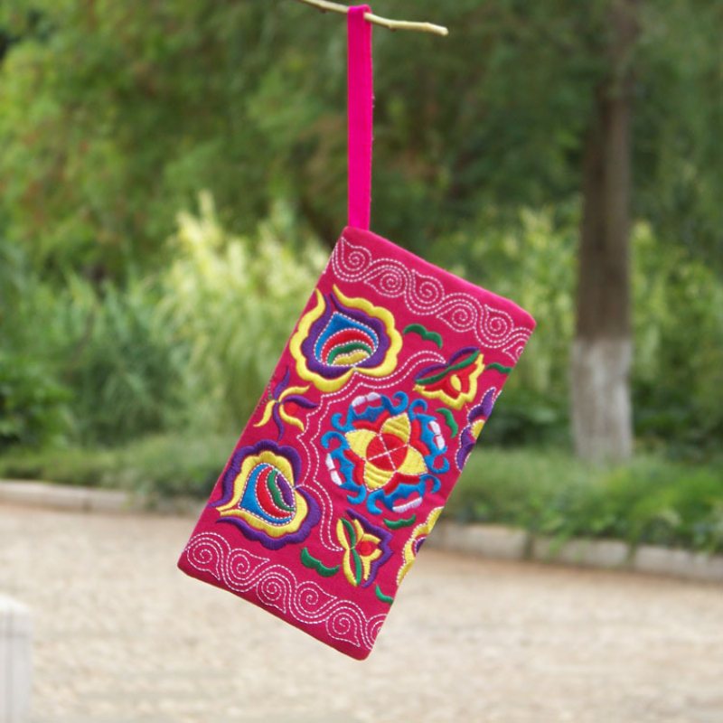 Medellånga Myntväska Blommig Canvas Broderad Tepåse Med Kopplings Kaffepåse