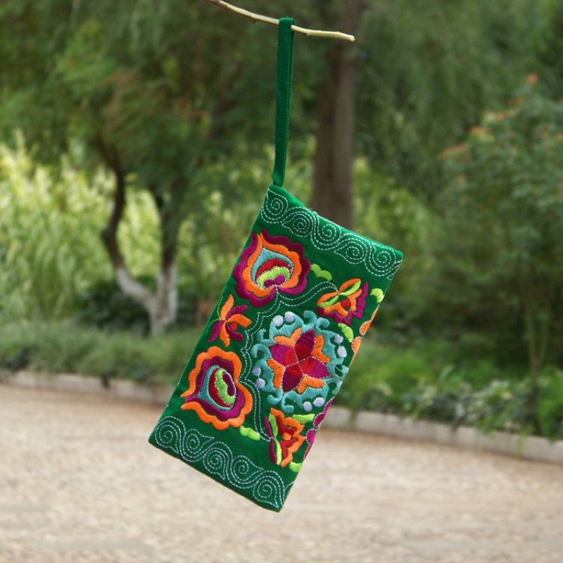 Medellånga Myntväska Blommig Canvas Broderad Tepåse Med Kopplings Kaffepåse