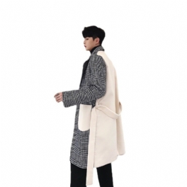 Lång Casual Ulljacka Män Houndstooth Enkelknäppt Kavajkrage