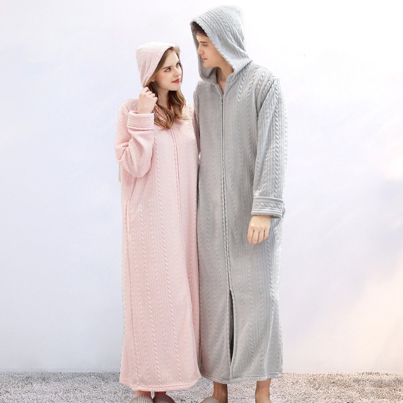 Dampyjamas Dragkedja Badrock Huva Nattlinne Förtjockad Flanell