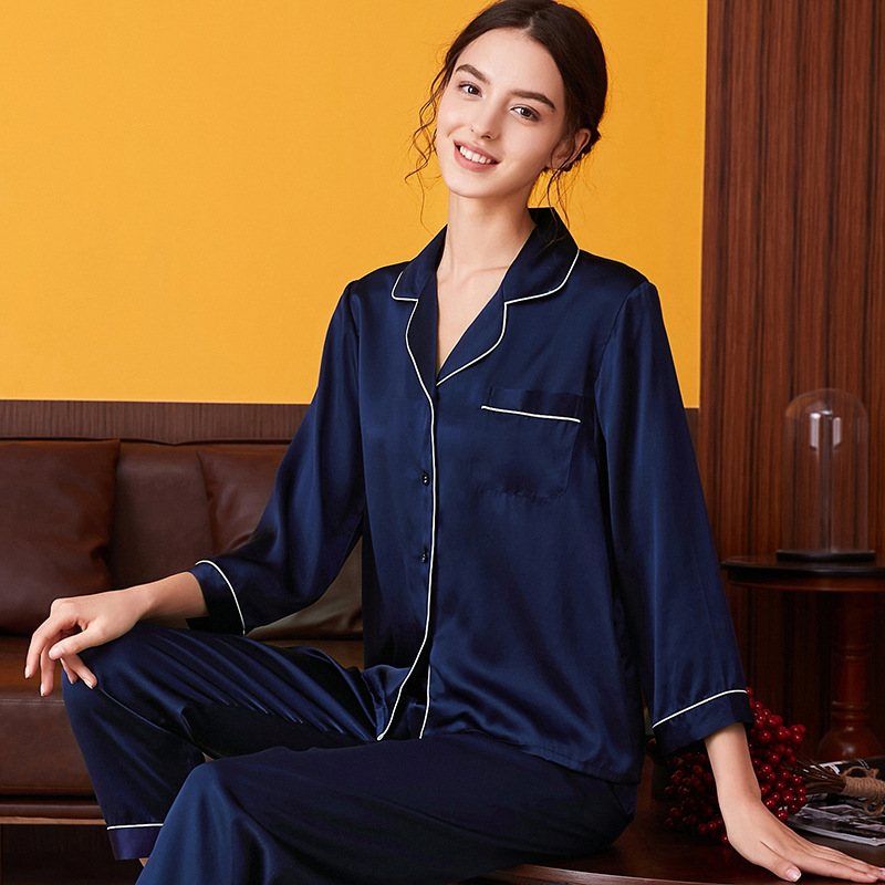 Dampyjamas Långärmad Tvådelad Kostym Par Homewear Sidendräkt