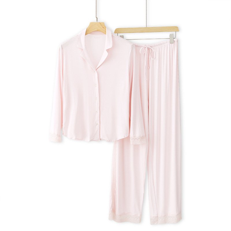 Spets Dampyjamas Långärmad Byxa Homewear Tvådelat Set