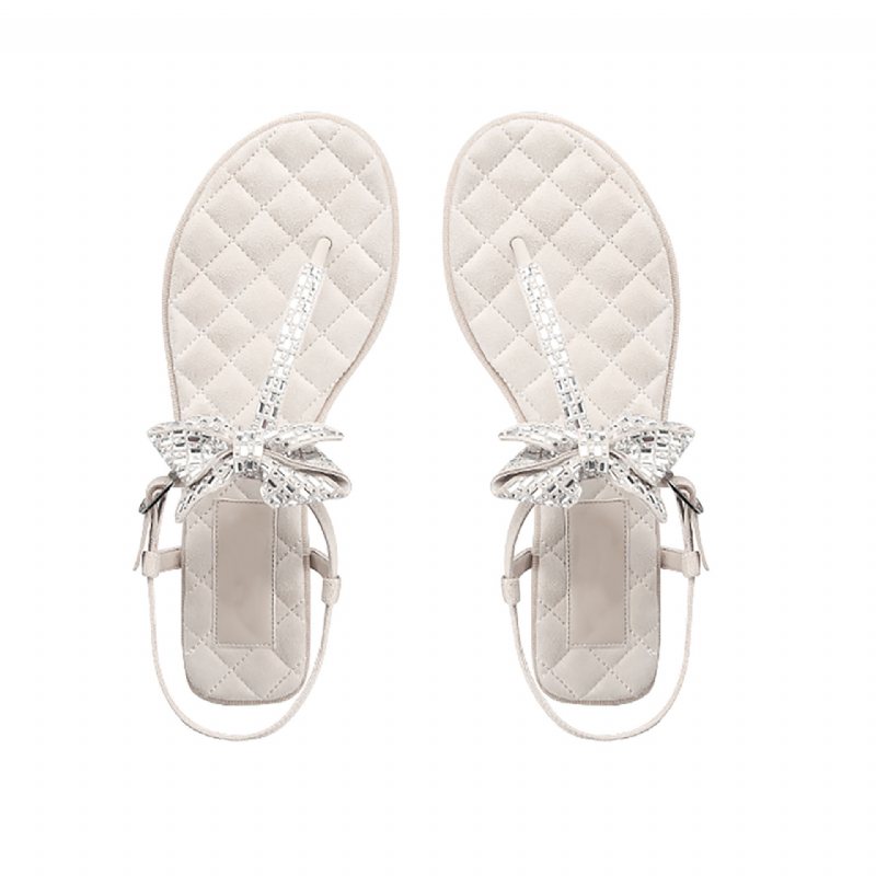 2024 Sommar Ny Stil Tjock Klack Strass Rosett Platta Nypa Sandaler Platt Dam