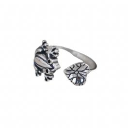Retro Diamantprydd Grodring Gjord Gammal Öppen Lotusbladspekfingerring Hona