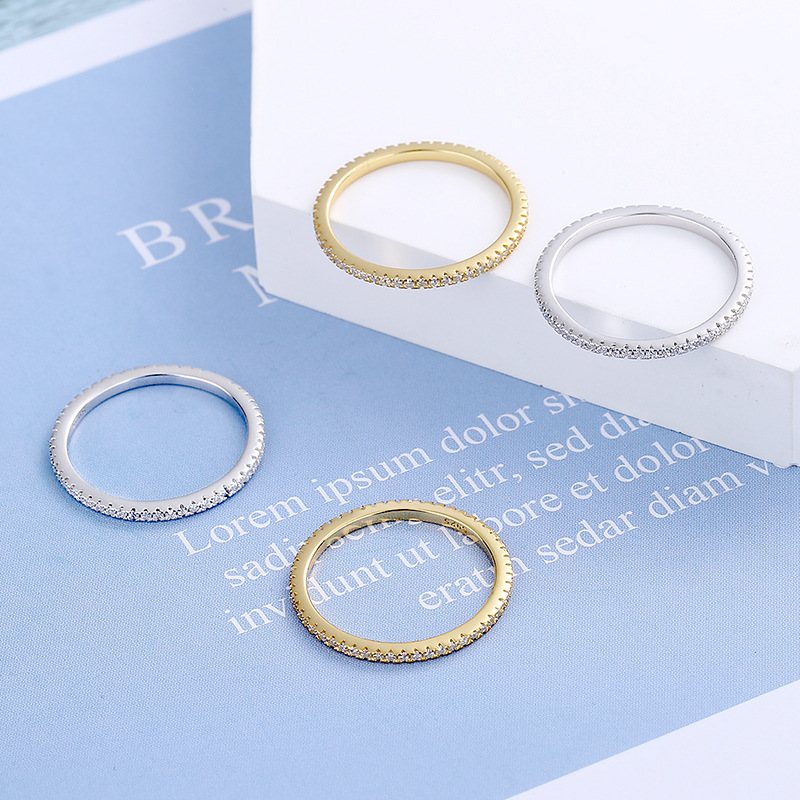 S925 Sterlingsilverring Dam Heldiamant Enkelrad Diamantring Ringremsa Ring Svansring Pekfingerring