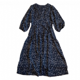 Vit Blommig V-ringad Puff Sleeve Klänning