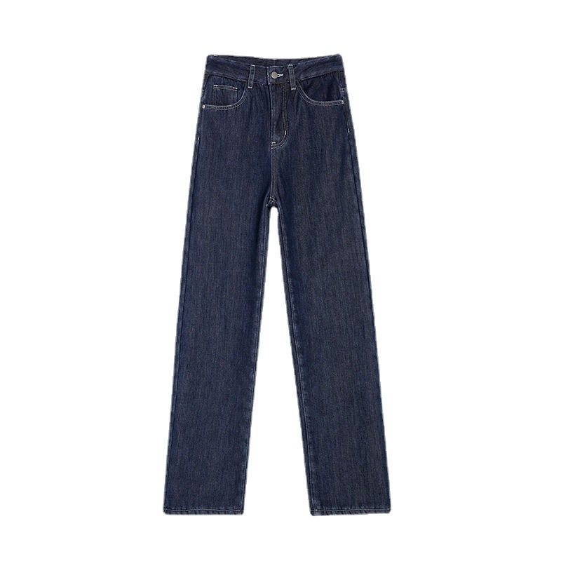 Dam Jeans Med Raka Ben Mörkblå Lös Hög Midja Bred Ben Trendigt