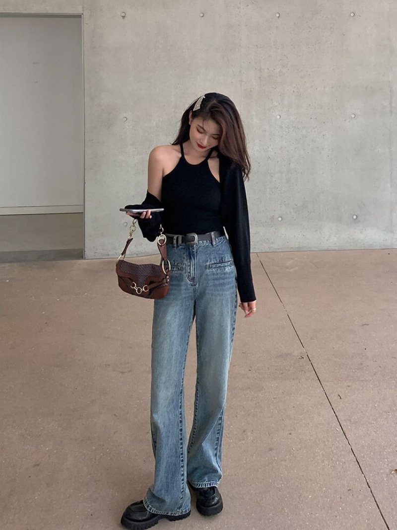 Damjeans Vintage Bootcut Lös Hög Midja