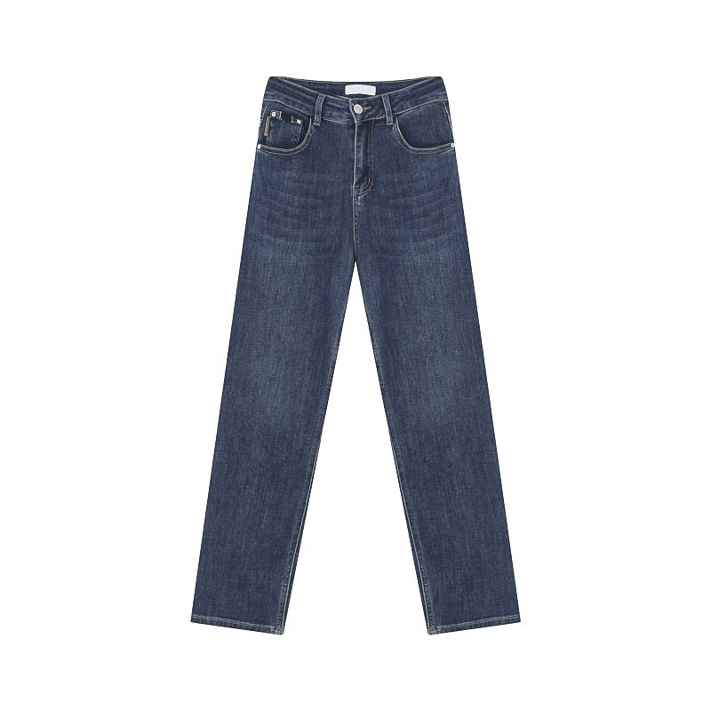 Kvinnors Blå Hög Midja Jeans Lösa Raka