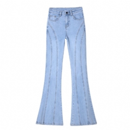 Kvinnors Blå Utsvängda Jeans Löst Resår
