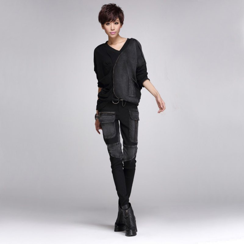 Personlighet Dragkedja Jeans Dam Casual Byxor Slim Fit Trend