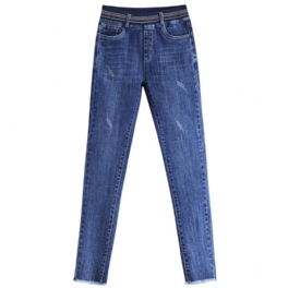 Vadderade Jeans Med Hög Midja Dam Resår I