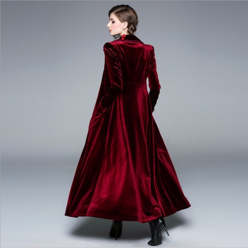 2024 Dam Lång Klänning Coat Långärmad Lapel Collar Trench
