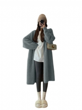 Lång Stickad Cardiganjacka För Damer 2024 Dolman Sleeve Sweater Jacka