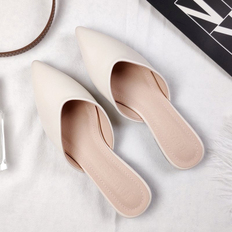 Sommar Baotou Sandaler Tofflor Dam Spetsad Tå Flat Slip On Mules