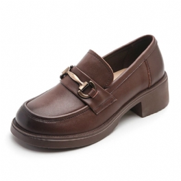 2024 Nya Klänningsskor I Läder Låg Topp Tjock Klack Loafers Rund Tå Slip-on Retro Platta Skor Damskor