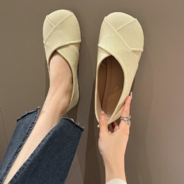 2024 Våren Och Sommaren Nya Casual Korsbälte Grunt Mun Stortå Platta Skor Damskor Slip-on Mjuka Läderärter