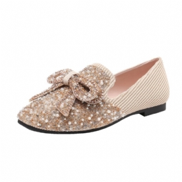 Platta Skor Dam 2024 Våren Nya Rosett Eleganta Strass Slip-on Ärtor
