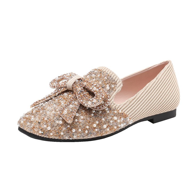 Platta Skor Dam 2024 Våren Nya Rosett Eleganta Strass Slip-on Ärtor
