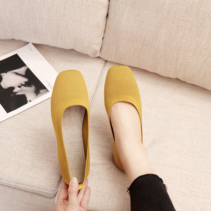 Platta Skor Dam 2024 Våren Nya Stickade Slip-on Ärter Lediga Mormor